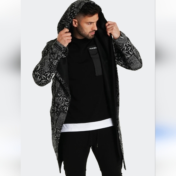 Maceoo Men's Skull Sportcoat Open Front Double Layered Hooded Cardigan - Size M* - Picture 2 of 16